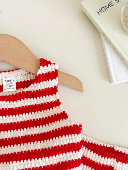 LMoss Kids Baby Girl Casual Summer Cute Striped Tank Top And Elastic Waist Shorts Set