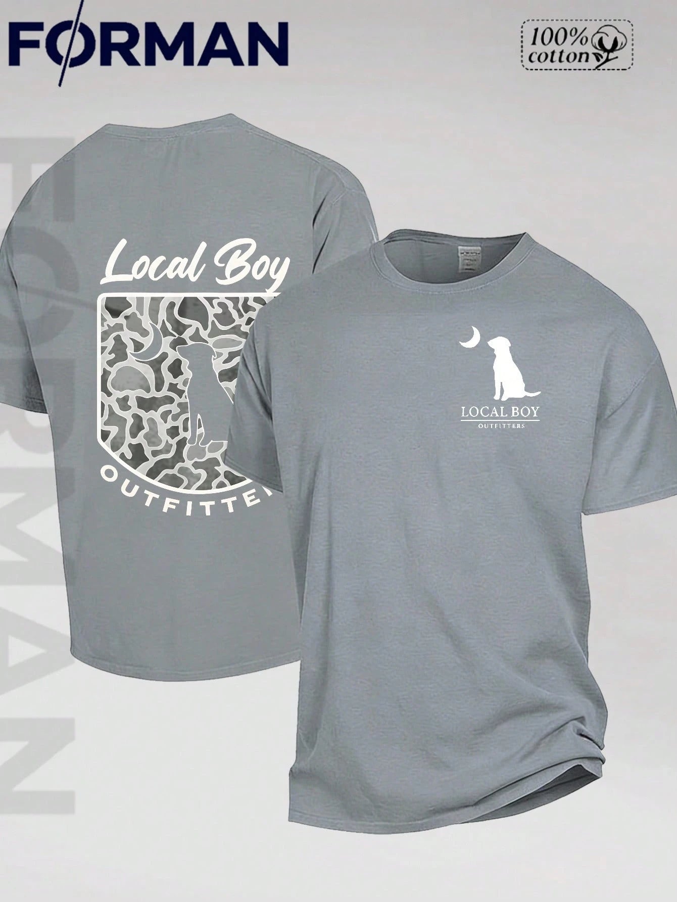 Local Boy Outfitter Dog Moon Camo Men's Summer Cotton Graphic Tee Double Sided Printed Casual Short Sleeved Shirt Ideal Father's Day Gift Men's Clothes Streetwear Style Outfits
