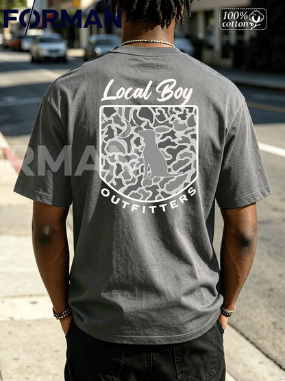 Local Boy Outfitter Dog Moon Camo Men's Summer Cotton Graphic Tee Double Sided Printed Casual Short Sleeved Shirt Ideal Father's Day Gift Men's Clothes Streetwear Style Outfits