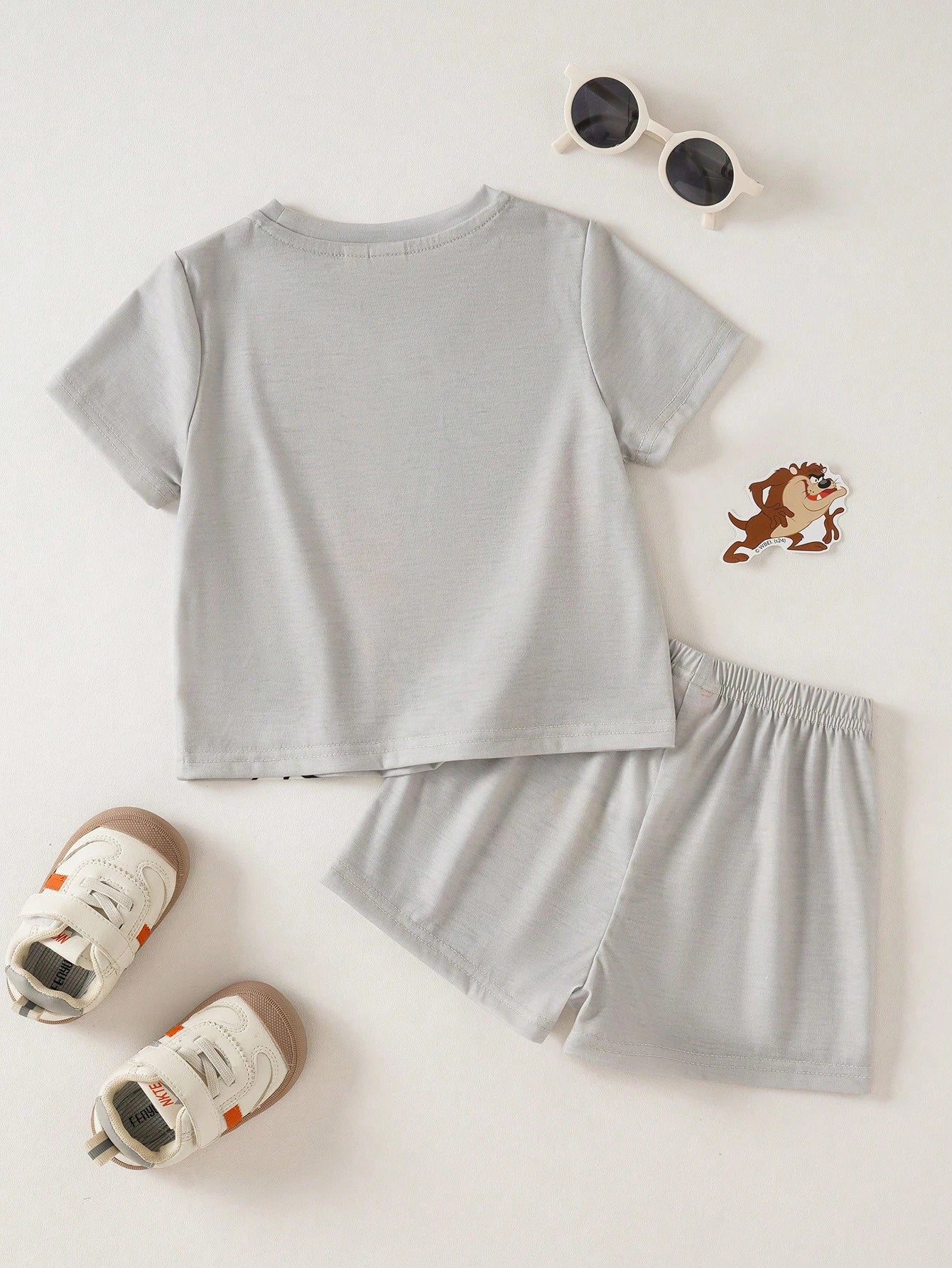 LOONEY TUNES X Baby Boy Casual Outfit: Crew Neck Cartoon Letter Print Short Sleeve T-Shirt And Shorts Set