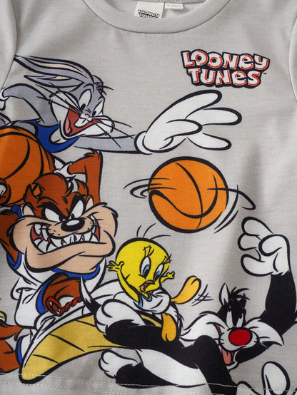 LOONEY TUNES X Baby Boy Casual Outfit: Crew Neck Cartoon Letter Print Short Sleeve T-Shirt And Shorts Set