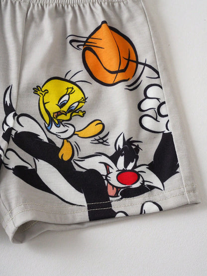 LOONEY TUNES X Baby Boy Casual Outfit: Crew Neck Cartoon Letter Print Short Sleeve T-Shirt And Shorts Set