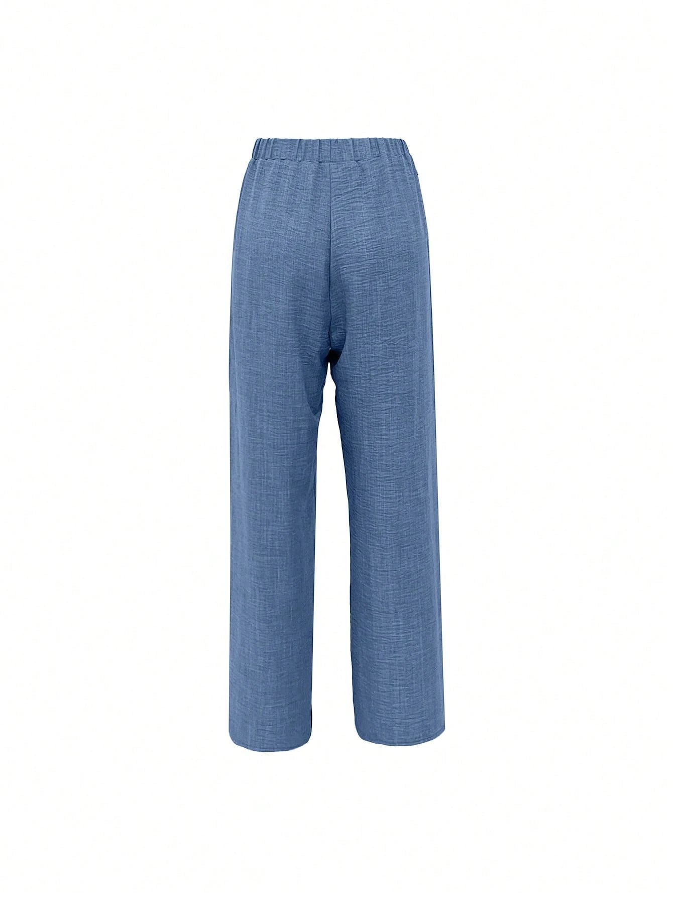 Louniche Women's Linen Blend Denim Effect Side Ruffle Hem Trousers Fall Cloth For Women