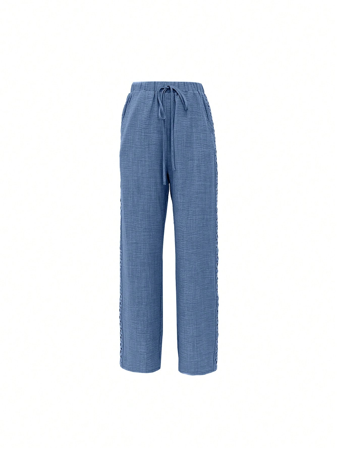 Louniche Women's Linen Blend Denim Effect Side Ruffle Hem Trousers Fall Cloth For Women
