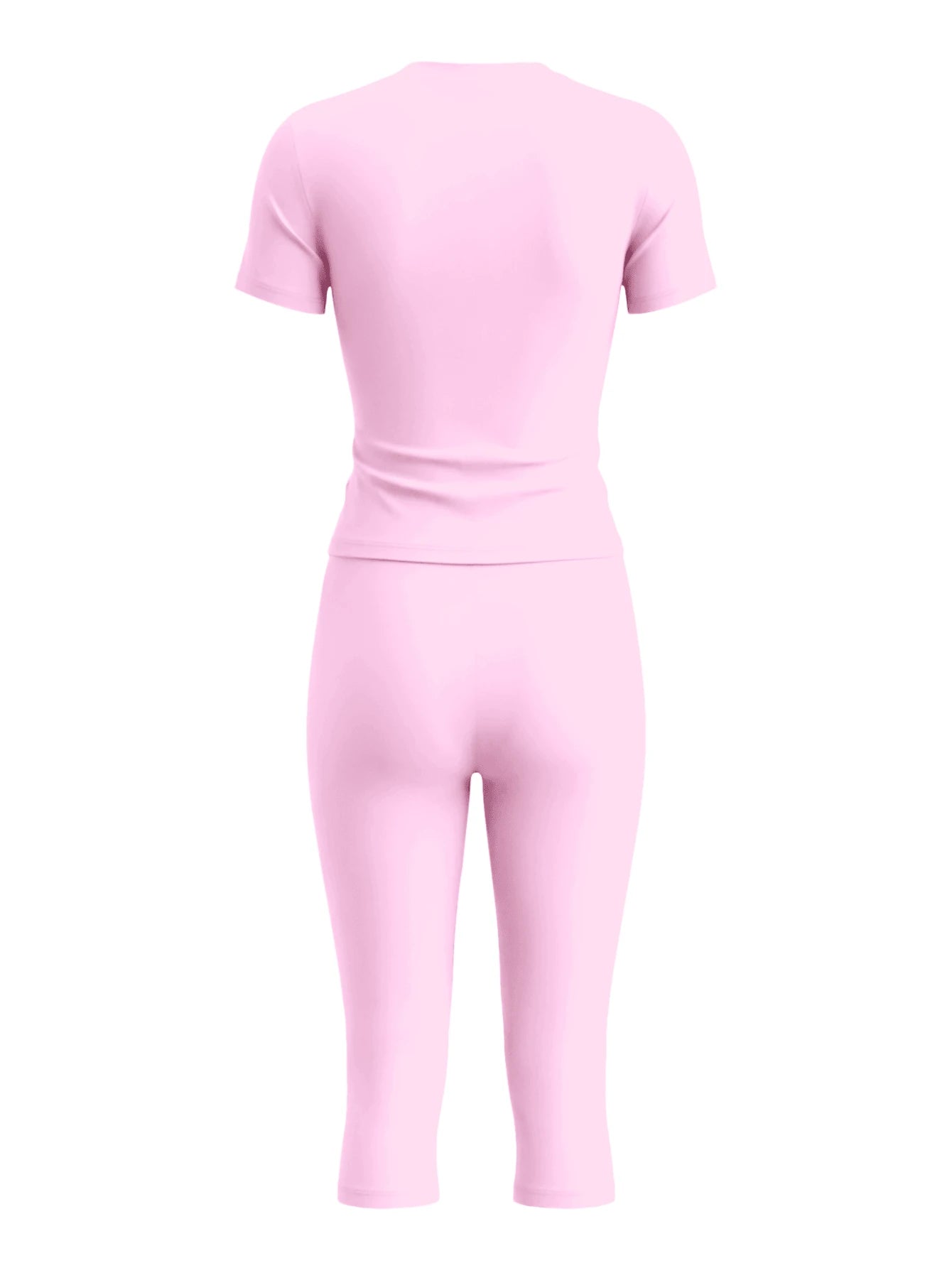 LovelyWholesale Women's Casual Round Neck Short Sleeve Solid Color T-Shirt + 7/8 Pants 2-Piece Set, Summer Pink Outfit (Light & Thin Fabric Slightly Sheer) Elegant