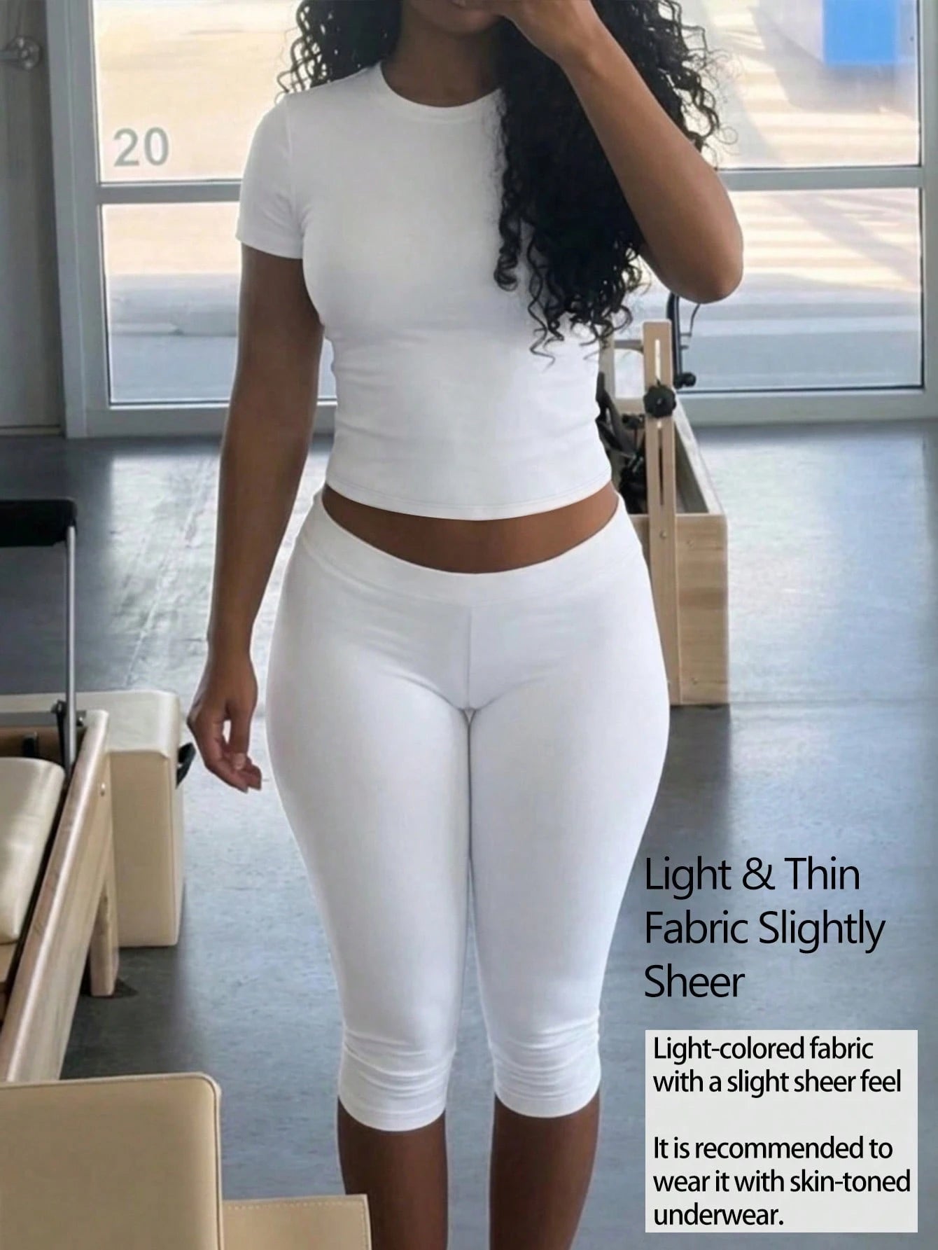 LovelyWholesale Women's Casual Round Neck Short Sleeve Solid Color T-Shirt + 7/8 Pants 2-Piece Set, Summer Pink Outfit (Light & Thin Fabric Slightly Sheer) Elegant