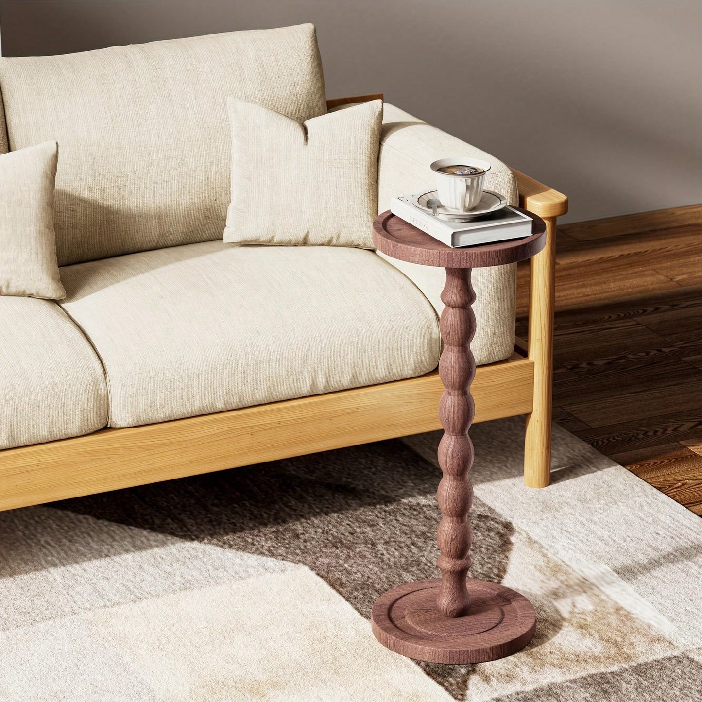 LOVEWE Round Solid Wood Coffee Table With Wood Legs, Modern Decorative Side Table For Small Spaces, Perfect For Plants & Home Decor