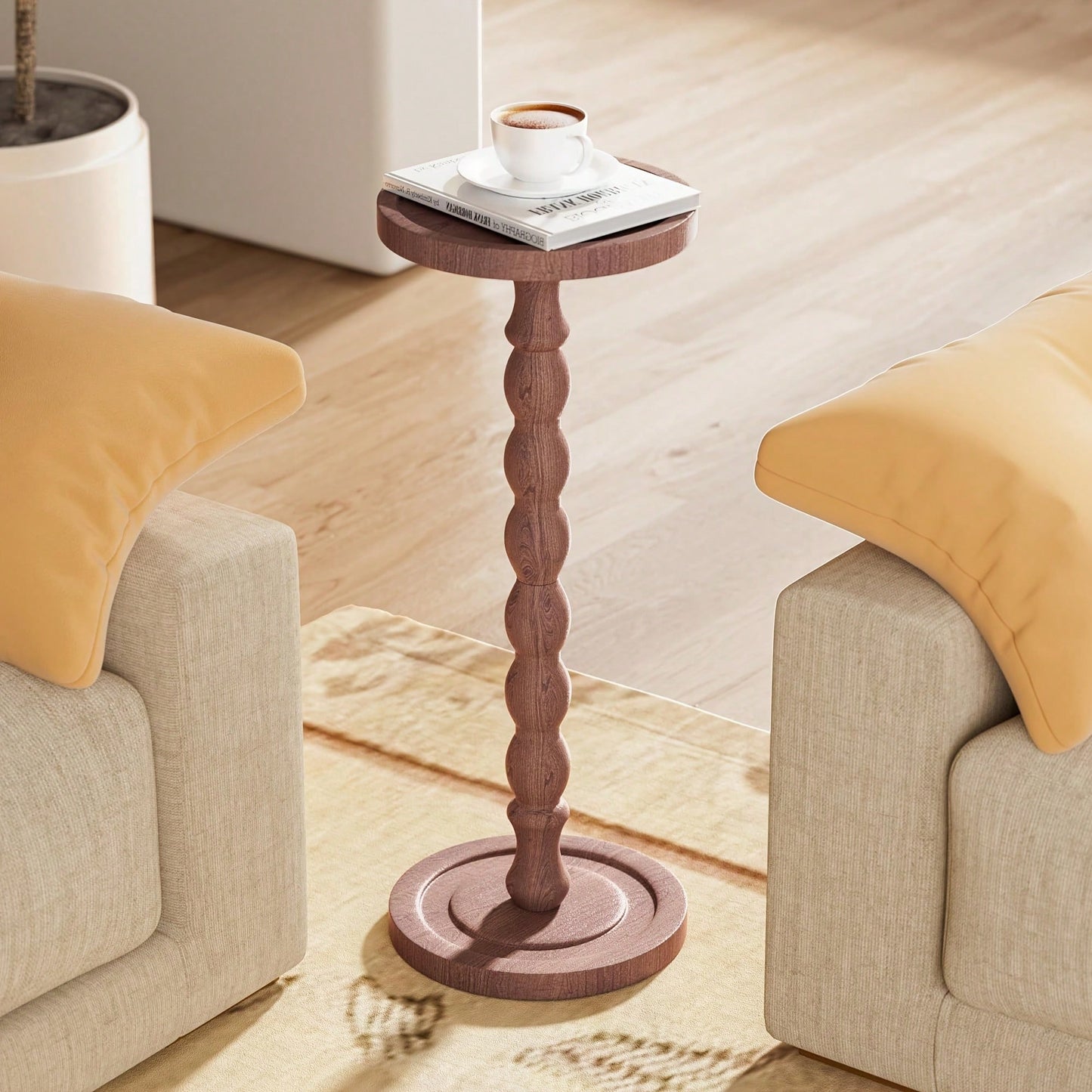 LOVEWE Round Solid Wood Coffee Table With Wood Legs, Modern Decorative Side Table For Small Spaces, Perfect For Plants & Home Decor