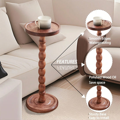 LOVEWE Round Solid Wood Coffee Table With Wood Legs, Modern Decorative Side Table For Small Spaces, Perfect For Plants & Home Decor