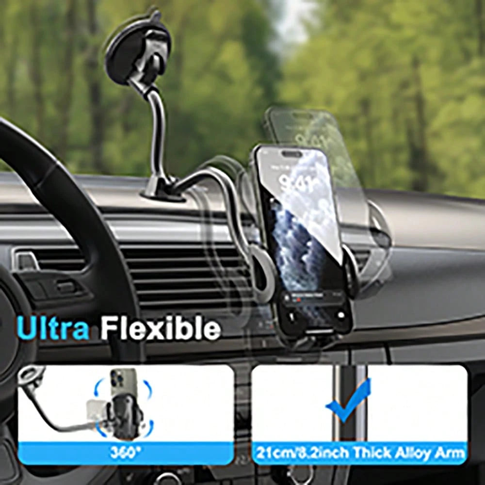 LRBH Solid Car & Truck Phone Holder, 11.8 Inch Gooseneck Long Arm, Industrial Grade Strong Suction Cup Phone Mount, Anti-Shake Stabilizer, Suitable For All Phones