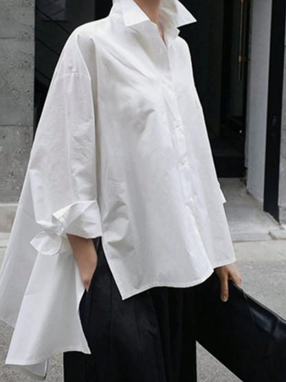 Lumivelle Solid Drop Shoulder High Low Hem Blouse Women Shirt,Long Sleeve Tops Fall Cloth For Women