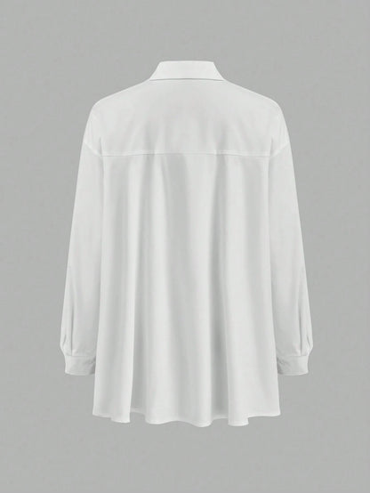 Lumivelle Solid Drop Shoulder High Low Hem Blouse Women Shirt,Long Sleeve Tops Fall Cloth For Women
