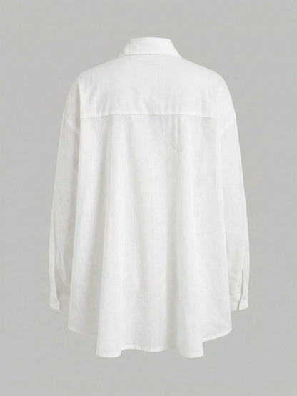 Lumivelle Solid Drop Shoulder High Low Hem Blouse Women Shirt,Long Sleeve Tops Fall Cloth For Women