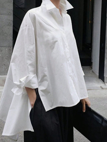 Lumivelle Solid Drop Shoulder High Low Hem Blouse Women Shirt,Long Sleeve Tops Fall Cloth For Women
