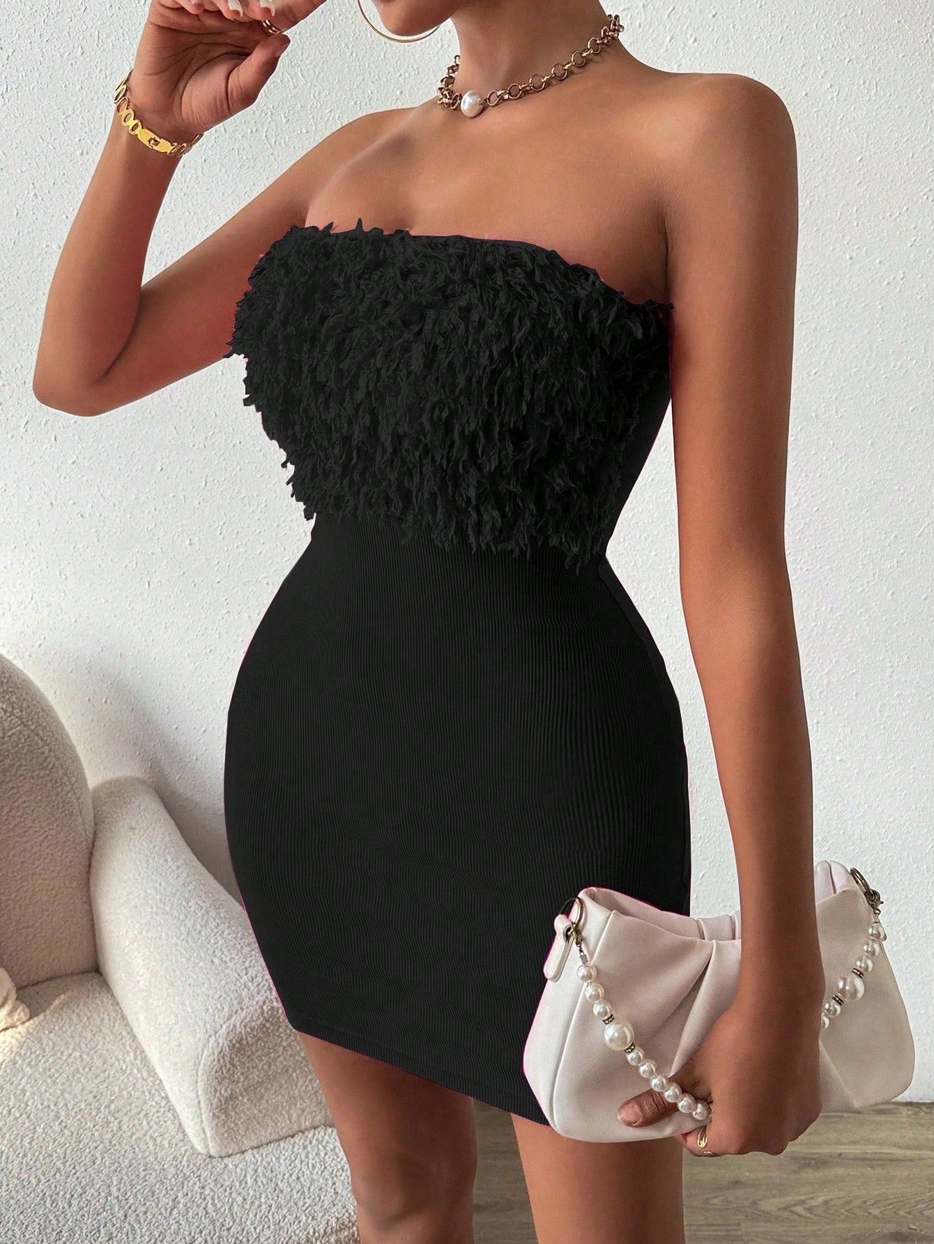 LUNE 1pc Women Solid Color Bandeau Bodycon Dress, Simple Minimalist Style For Casual Daily Wear