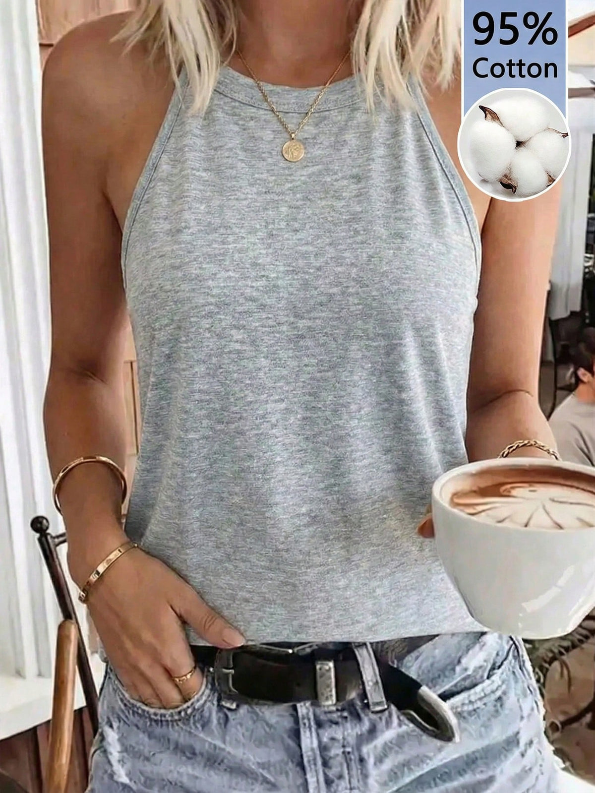 LUNE 95Cotton Women Casual Basic Outdoor Comfortable Halter Neck Camisole, Suitable For Summer Spring Cute White Top Sleeveless Cami Holiday