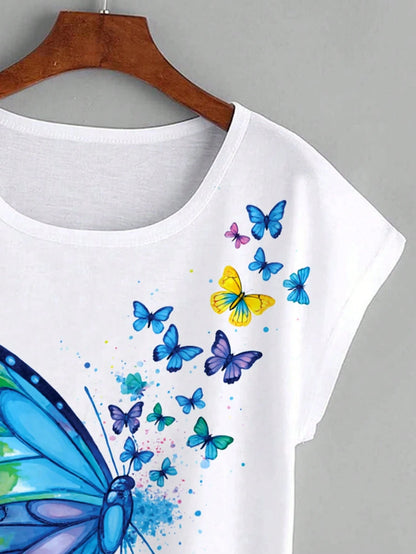 LUNE Butterfly Print Batwing Sleeve Tee Graphic Tees Women Tops