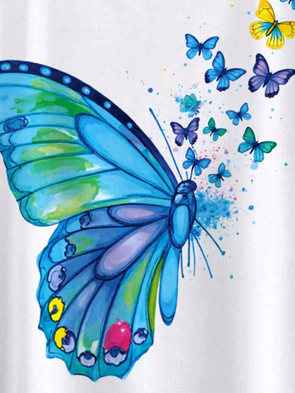 LUNE Butterfly Print Batwing Sleeve Tee Graphic Tees Women Tops