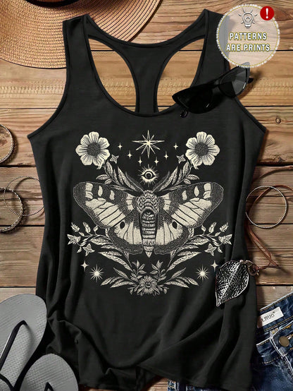 LUNE Butterfly Print Casual Camisole Tank Top For Plus Size, Summer