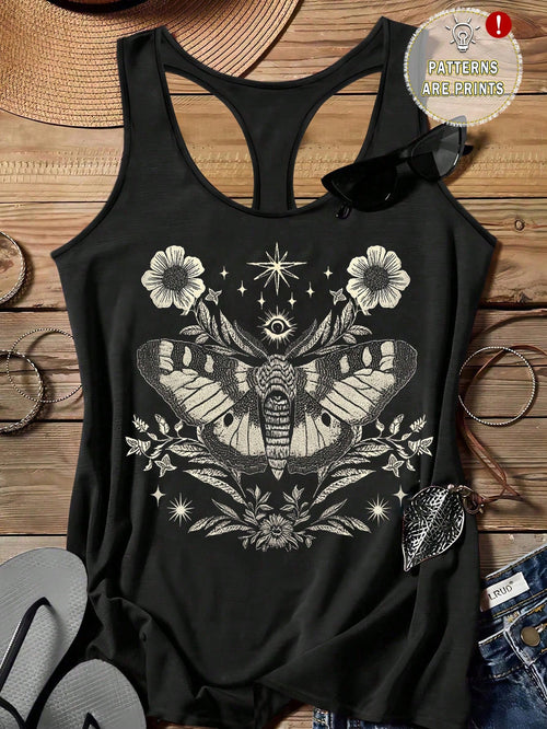 LUNE Butterfly Print Casual Camisole Tank Top For Plus Size, Summer
