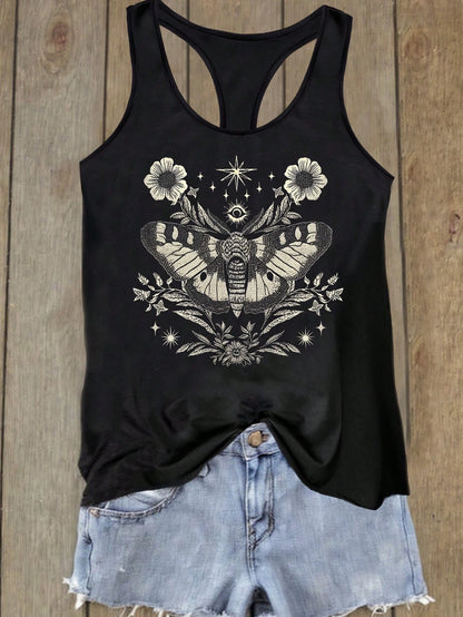 LUNE Butterfly Print Casual Camisole Tank Top For Plus Size, Summer