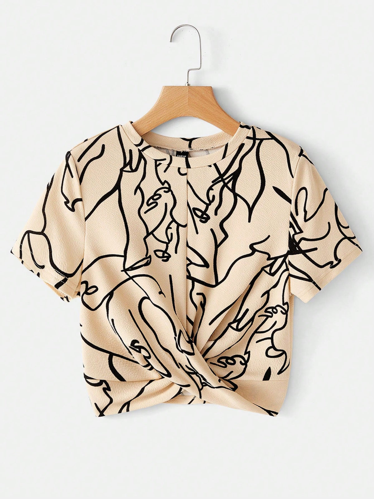 LUNE Casual Abstract Print Twist Short Sleeve T-Shirt,Casual