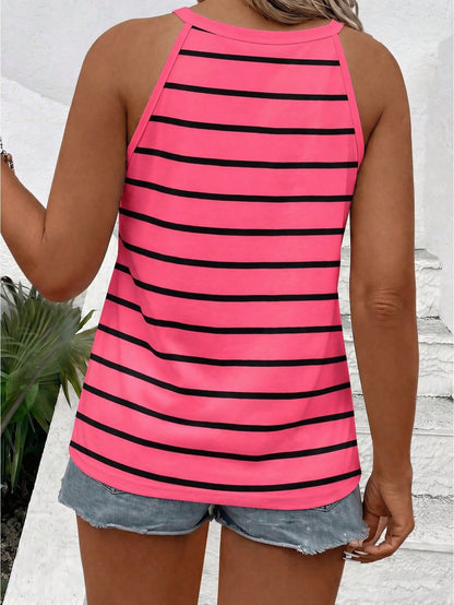 LUNE New Arrival Plus Size Women Casual Striped Halter Neck Camisole