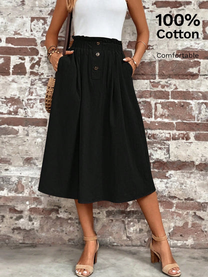 LUNE Paperbag Waist Hidden Pocket Solid Skirt,Casual