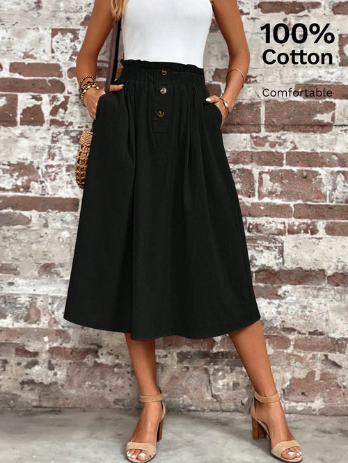 LUNE Paperbag Waist Hidden Pocket Solid Skirt,Casual