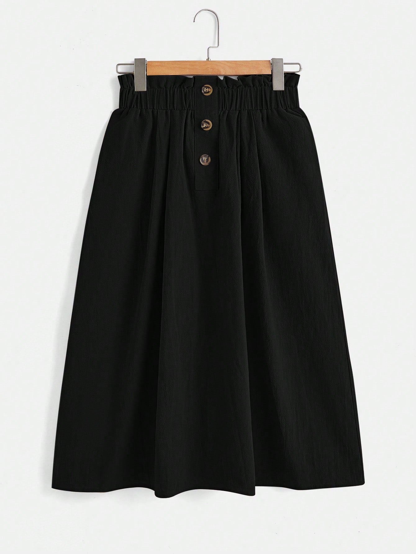 LUNE Paperbag Waist Hidden Pocket Solid Skirt,Casual