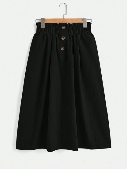 LUNE Paperbag Waist Hidden Pocket Solid Skirt,Casual