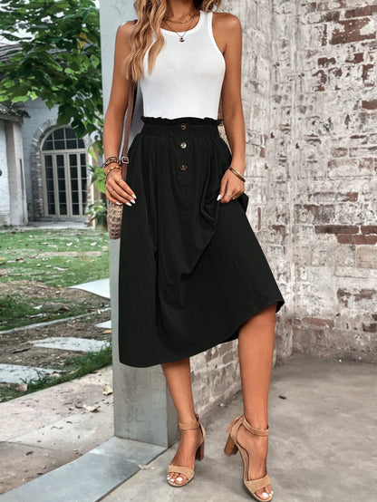 LUNE Paperbag Waist Hidden Pocket Solid Skirt,Casual
