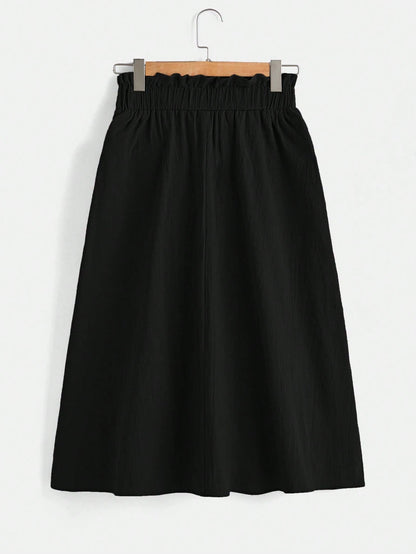 LUNE Paperbag Waist Hidden Pocket Solid Skirt,Casual