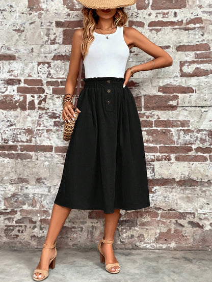 LUNE Paperbag Waist Hidden Pocket Solid Skirt,Casual