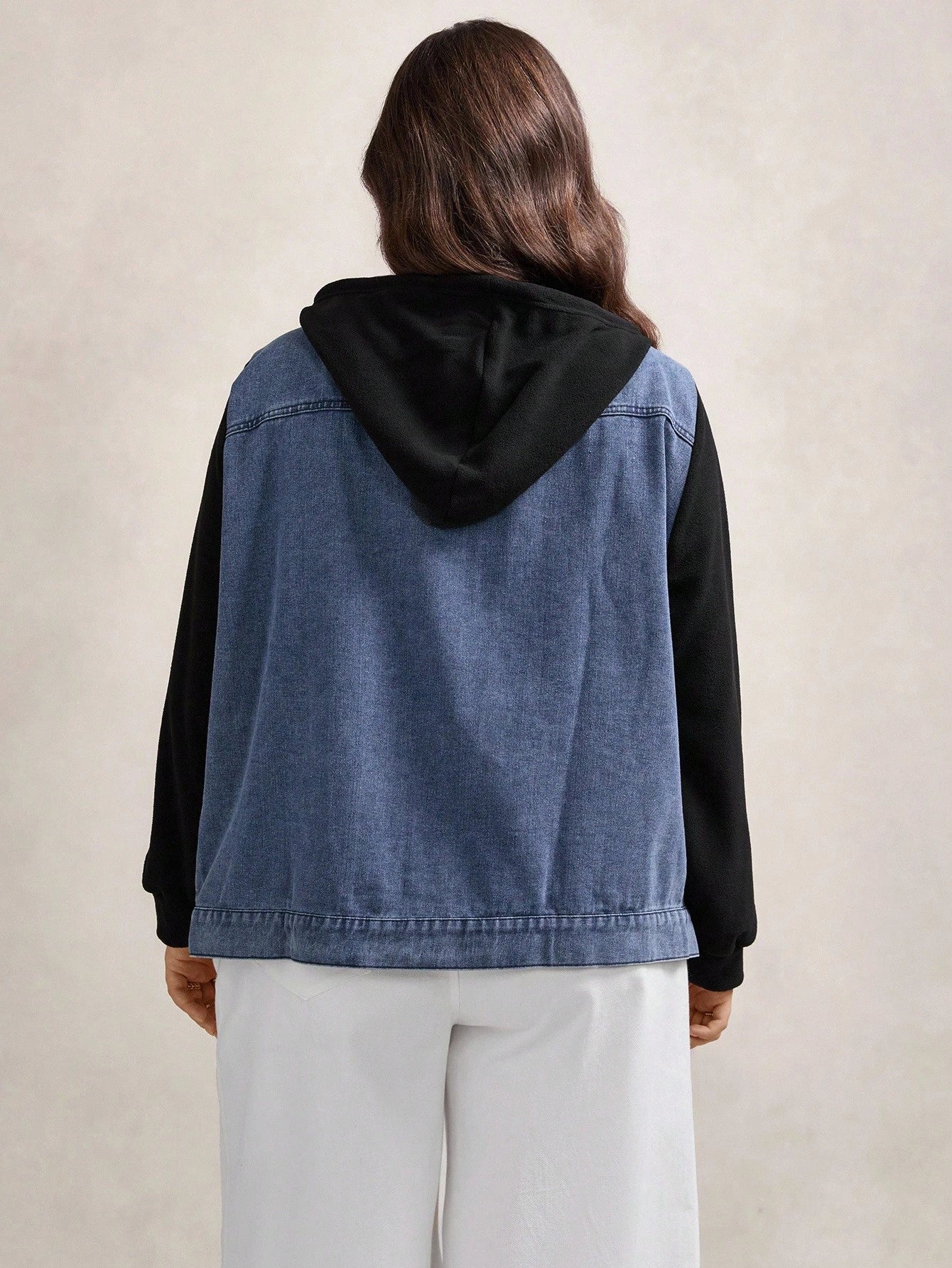 LUNE Plus Size Two Tone Denim Jacket With Hood Winter Fall Autumn