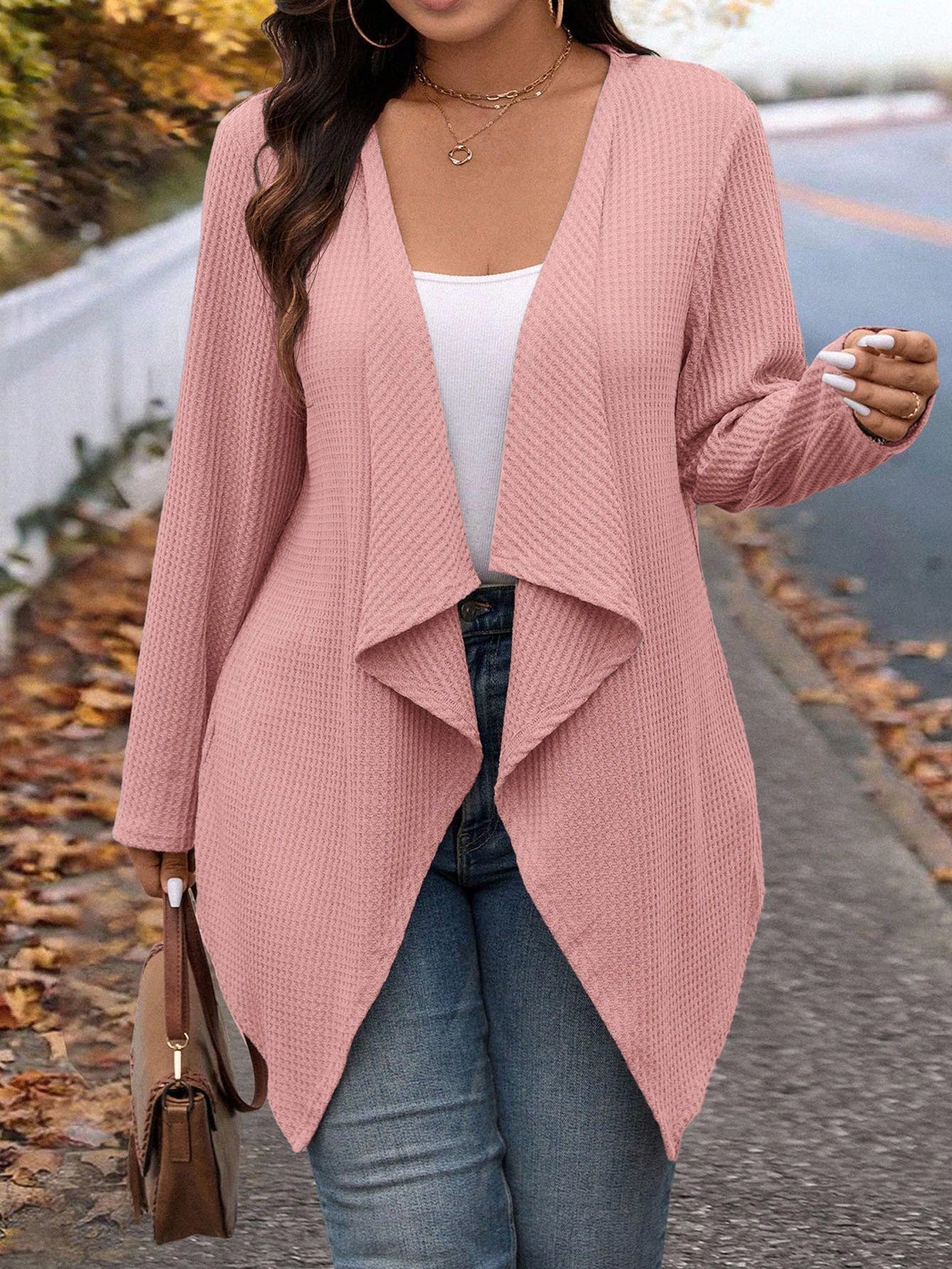 LUNE Plus Size Winter Fashion Asymmetrical Collar Design Long Knit Cardigan For Going Out And Work,Fall Clothes For Women Autumn