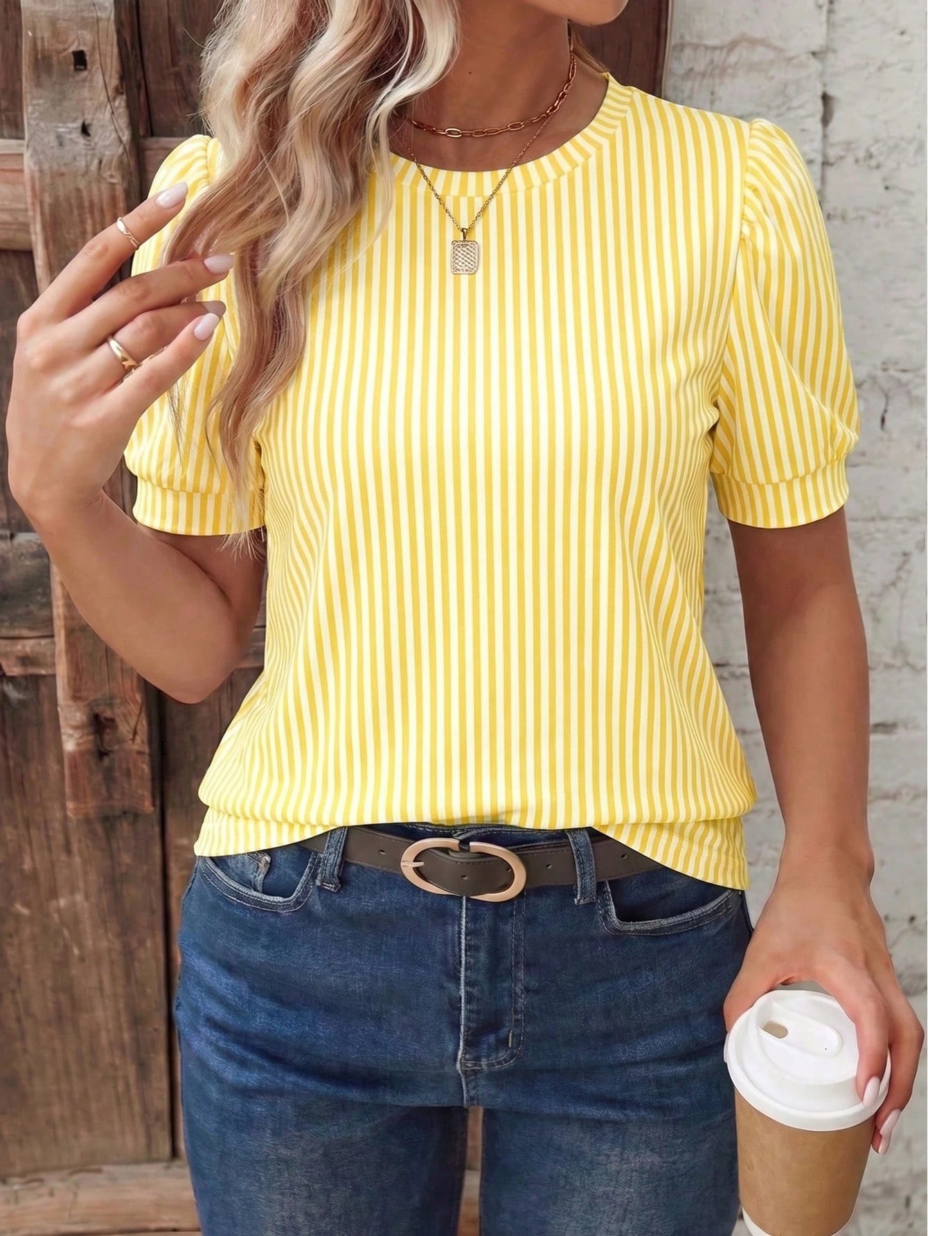 LUNE Plus Size Women Casual Striped Round Neck Short Sleeve T-Shirt