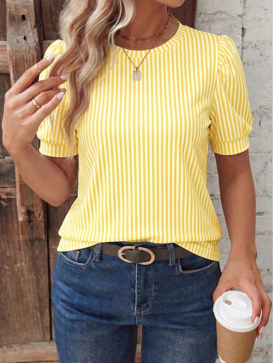 LUNE Plus Size Women Casual Striped Round Neck Short Sleeve T-Shirt