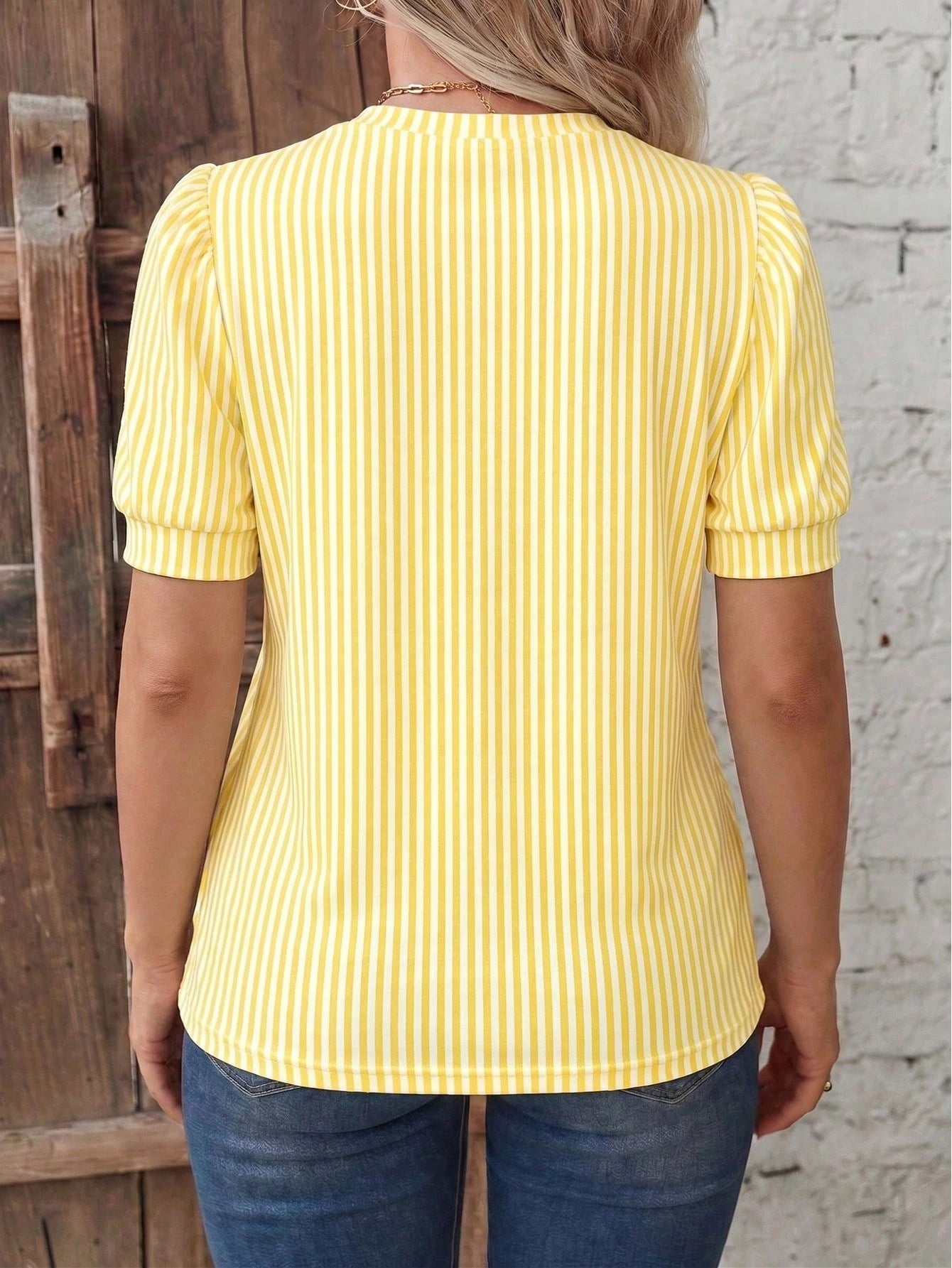 LUNE Plus Size Women Casual Striped Round Neck Short Sleeve T-Shirt