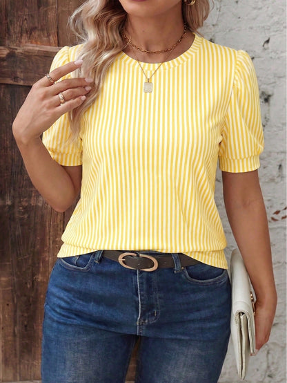 LUNE Plus Size Women Casual Striped Round Neck Short Sleeve T-Shirt