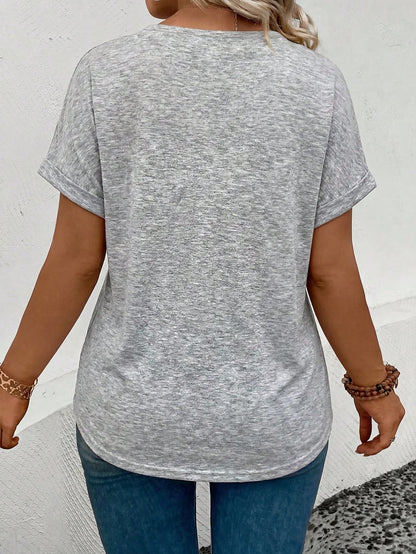LUNE Plus Size Women's V-Neck Short Sleeve Casual Versatile T-Shirt