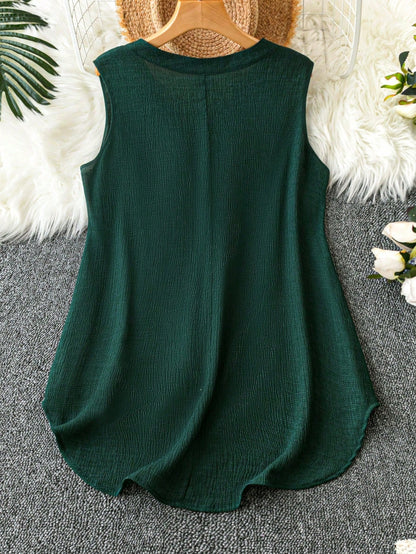 LUNE Plus Size Women Solid Color Simple Daily Sleeveless Blouse