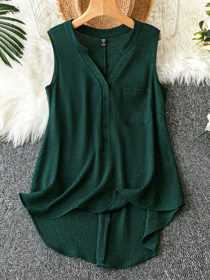 LUNE Plus Size Women Solid Color Simple Daily Sleeveless Blouse