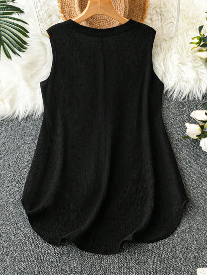 LUNE Plus Size Women Solid Color Simple Daily Sleeveless Blouse