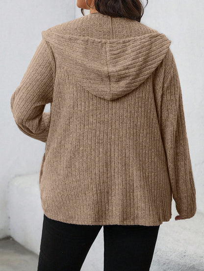LUNE Plus Size Women Solid Color Zip Front Hooded Casual Coat, Autumn New Years Winter Rave Thanksgiving Fall