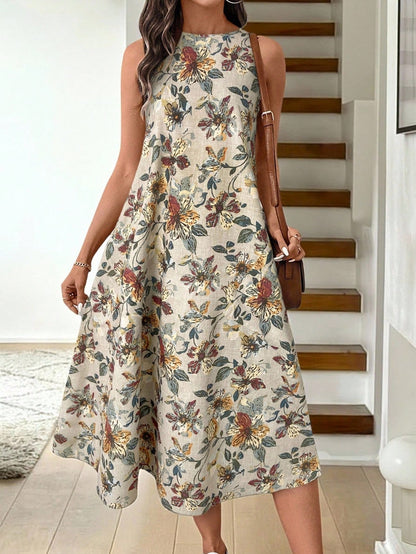 LUNE Retro Floral Print Crew Neck Sleeveless A-Line Midi Dress, Casual And Elegant,Summer Dresses
Spring Clothes