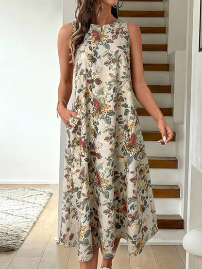 LUNE Retro Floral Print Crew Neck Sleeveless A-Line Midi Dress, Casual And Elegant,Summer Dresses
Spring Clothes