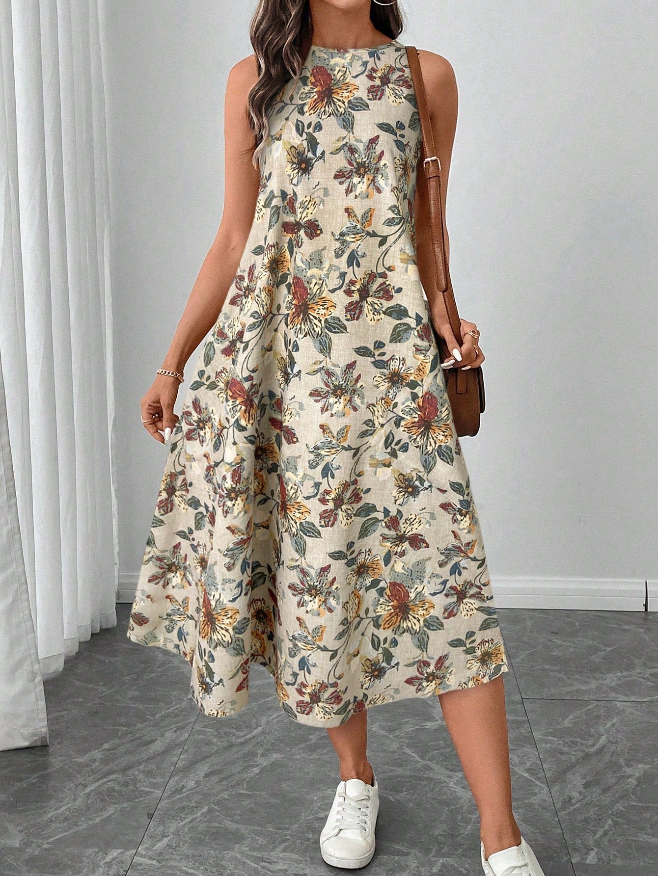 LUNE Retro Floral Print Crew Neck Sleeveless A-Line Midi Dress, Casual And Elegant,Summer Dresses
Spring Clothes