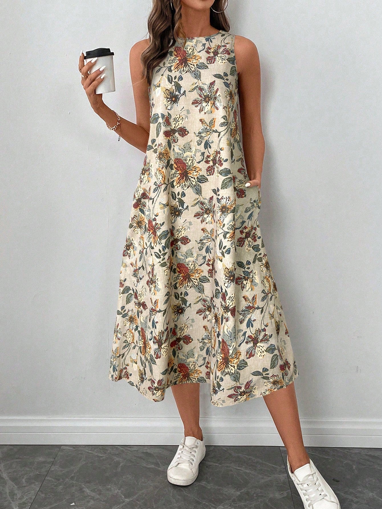 LUNE Retro Floral Print Crew Neck Sleeveless A-Line Midi Dress, Casual And Elegant,Summer Dresses
Spring Clothes