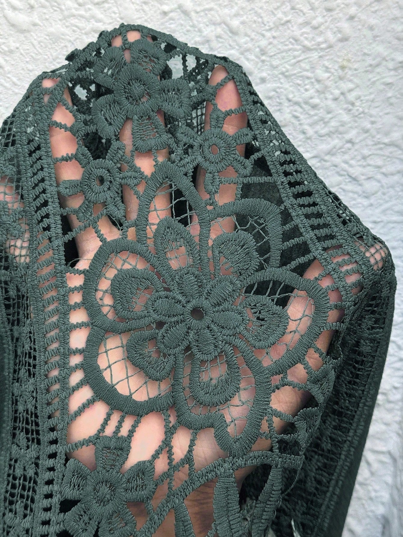 LUNE Scoop Neck Pleated Lace Casual T-Shirt